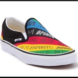 Vans Classic Slip-On Canvas Multicolor Striped Japanese Script Slip On Sneakers